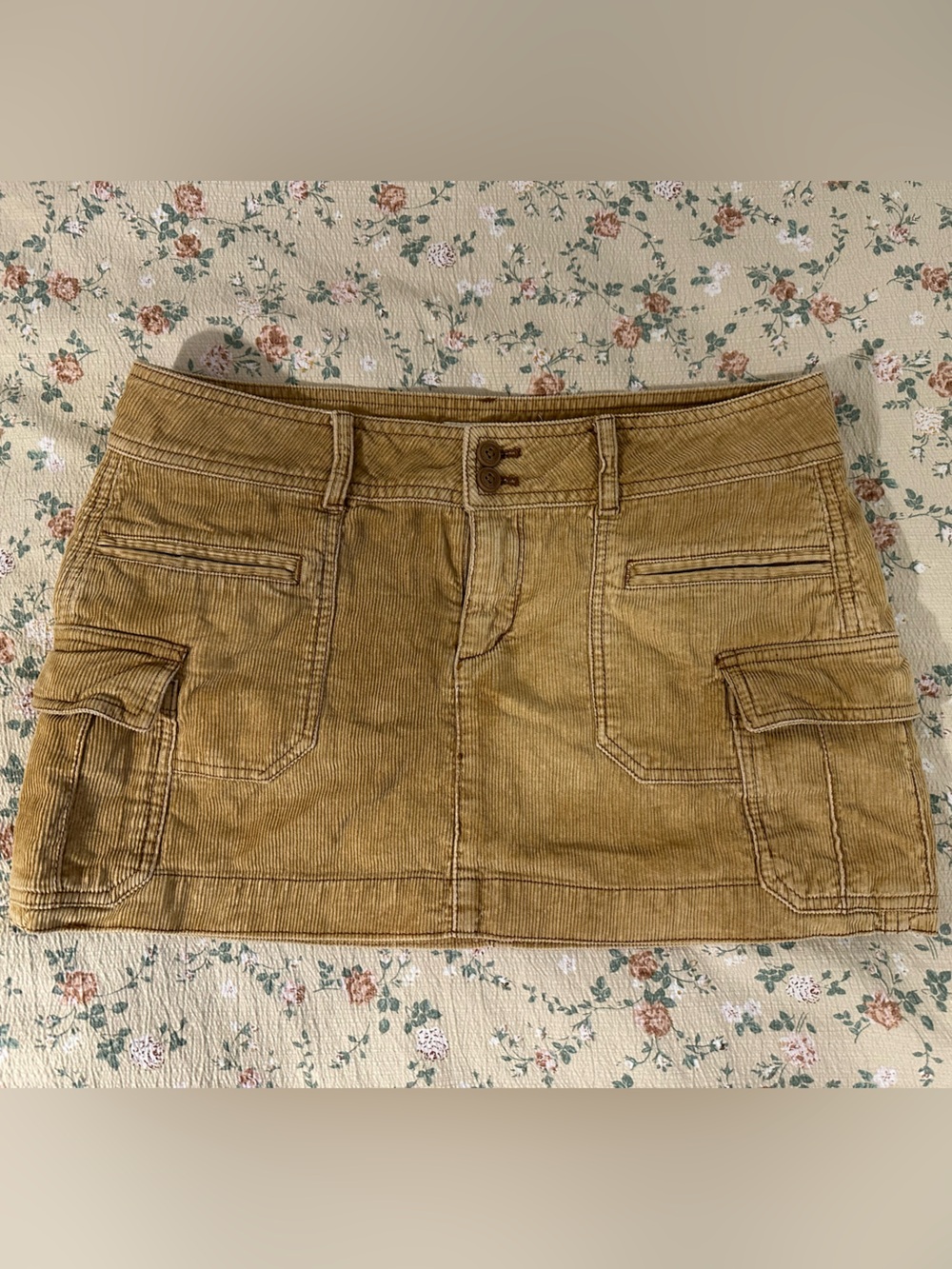 Y2K Corduroy Mini Skirt in Mustard Brown